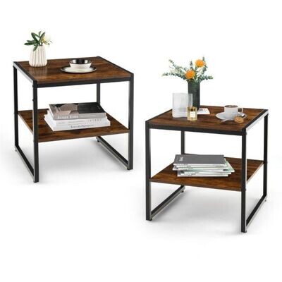 2er Set Couchtisch mit Ablagefach Braun