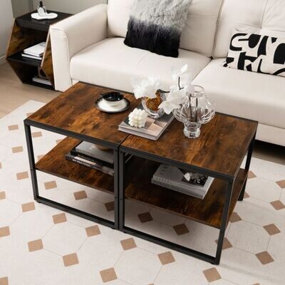 2er Set Couchtisch mit Ablagefach Braun