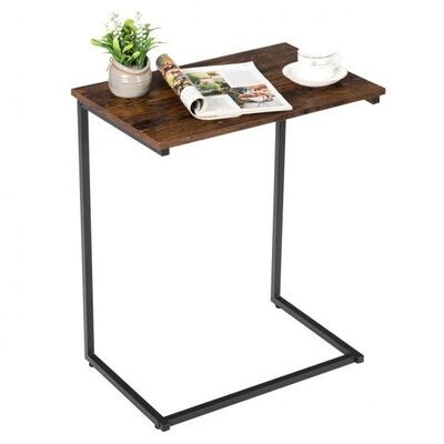Beistelltisch Holz Metall Laptoptisch C-förmig Sofatisch Schwarz + Braun
