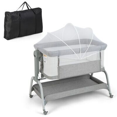 4 in 1 Mobiles Babybett mit Moskitonetz &amp; Matratze  6-fach verstellbar grau