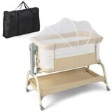 4 in 1 Mobiles Babybett mit Moskitonetz &amp; Matratze  6-fach verstellbar beige