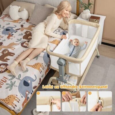 4 in 1 Mobiles Babybett mit Moskitonetz & Matratze 6-fach verstellbar beige