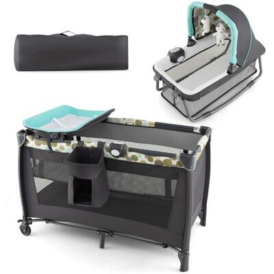 4-in-1-Babybett Tragbares Beistellbett mit Wiege &amp; Wickeltisch blau