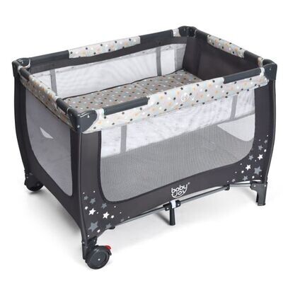 2 in 1 Reisebett &amp; Laufstall Klappbar Kinderbett Grau