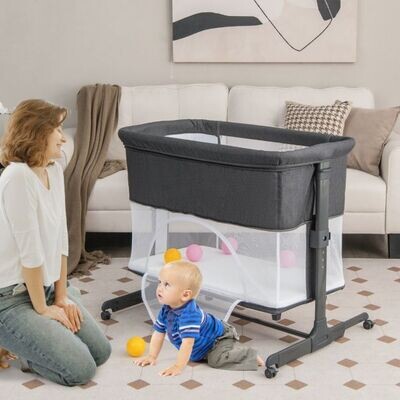3 in 1 Babybett Klappbare Babywiege mit Matratze Grau