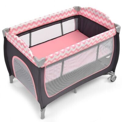 3-in-1-Babybett Tragbares Reisebett mit Spielzeugstange Rosa