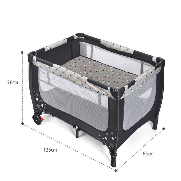 2 in 1 Reisebett & Laufstall Klappbar Kinderbett Grau