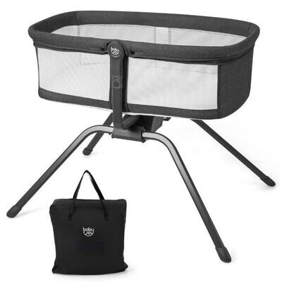 Babybett mit Matratze Manuelle Schaukelwiege Grau + Weiss