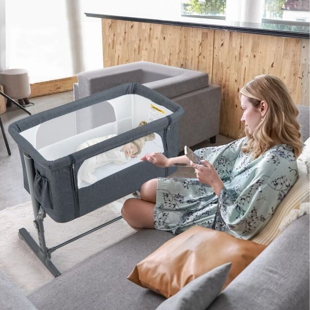 Tragbare 3-in-1-Babywiege 5-fach verstellbar grau