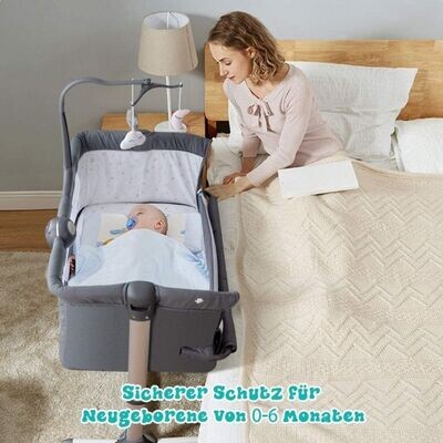 2 in 1 Beistellbett & Babybett Kinderbett höhenverstellbar Grau
