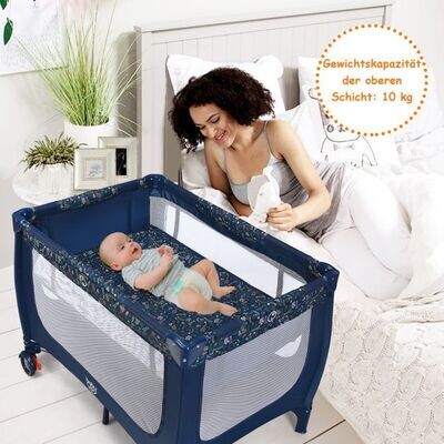 2 in 1 Reisebett &amp; Laufstall Klappbar Kinderbett Blau