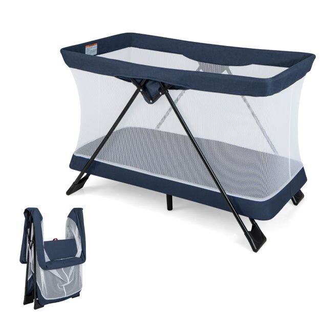 2 in 1 Babybett & Laufstall Klappbar Reisebett mit Matratze Marineblau