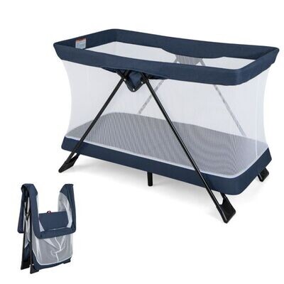 2 in 1 Babybett & Laufstall Klappbar Reisebett mit Matratze Marineblau