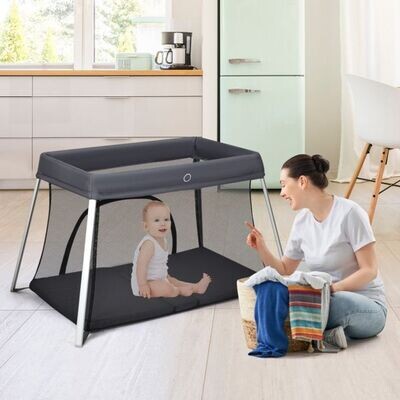 Ein-Knopf-klappbares Babybett mit Matratze &amp; Reissverschlusstür &amp; Tragetasche Dunkelgrau