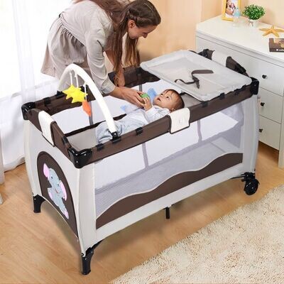 Kinderreisebett Babybett Wiege Inkl. Matratze und Zubehör braun