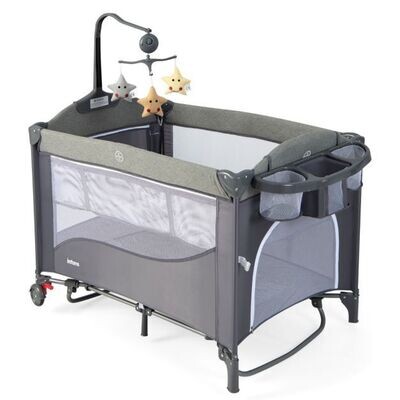 5 in 1 Babybett mit Matratze &amp; Wickeltisch &amp; Sicherheitsgurt &amp; Spieluhr &amp; Hängespielzeug Graublau