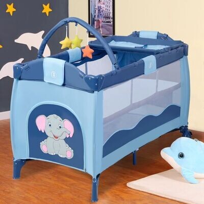 Kinderreisebett Babybett Wiege Inkl. Matratze und Zubehör blau