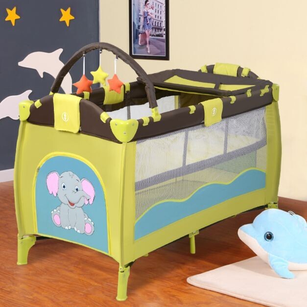 Kinderreisebett Babybett Wiege Inkl. Matratze und Zubehör gelb