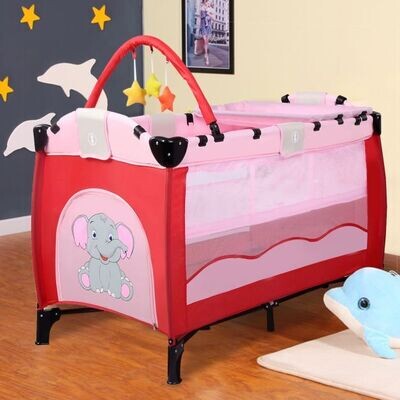 Kinderreisebett Babybett Wiege Inkl. Matratze und Zubehör rot