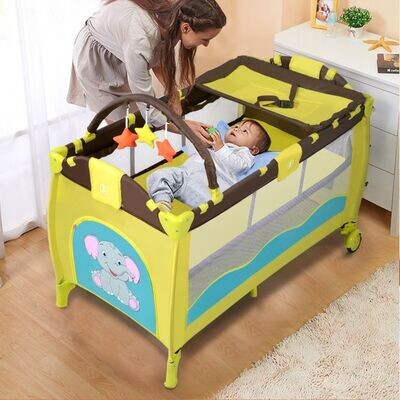 Kinderreisebett Babybett Wiege Inkl. Matratze und Zubehör gelb