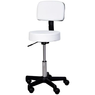 Arbeitshocker Rollhocker Friseurhocker mit Lehne Weiss