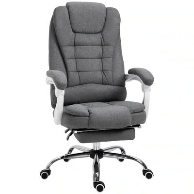 Bürostuhl mit ausklappbarer Fussstütze, Chefsessel, Leinenoptik, Grau