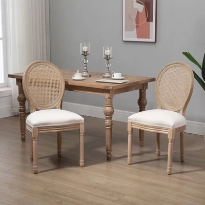 2er Set Boho-Style Esszimmerstühle Vintage Rattan