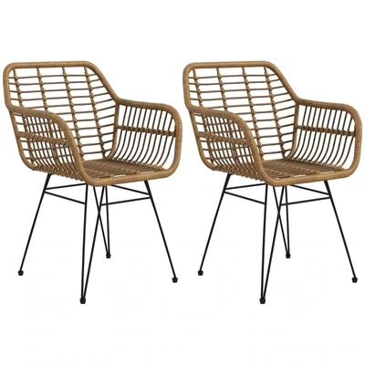 2-er-Set Stühle im Boho-Stil, Küchenstühle, PE-Rattan, Natur + Schwarz