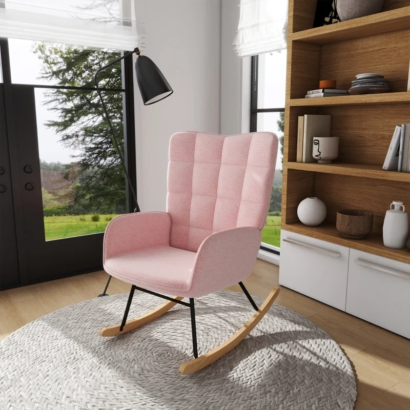 Schaukelstuhl im Retro-Design, Massivholz, Schwingsessel, rosa