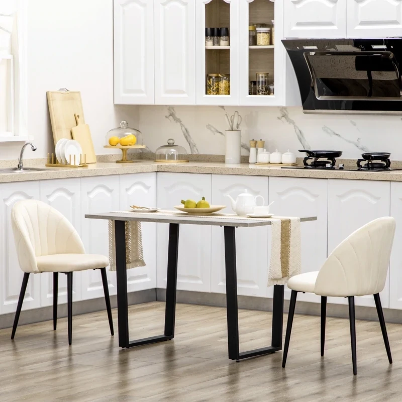 2er-Set Esszimmerstühle im Skandi-Design, Küchenstühle, Creme + Schwarz