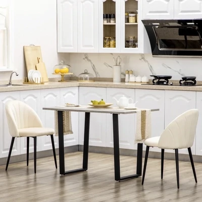 2er-Set Esszimmerstühle im Skandi-Design, Küchenstühle, Creme + Schwarz
