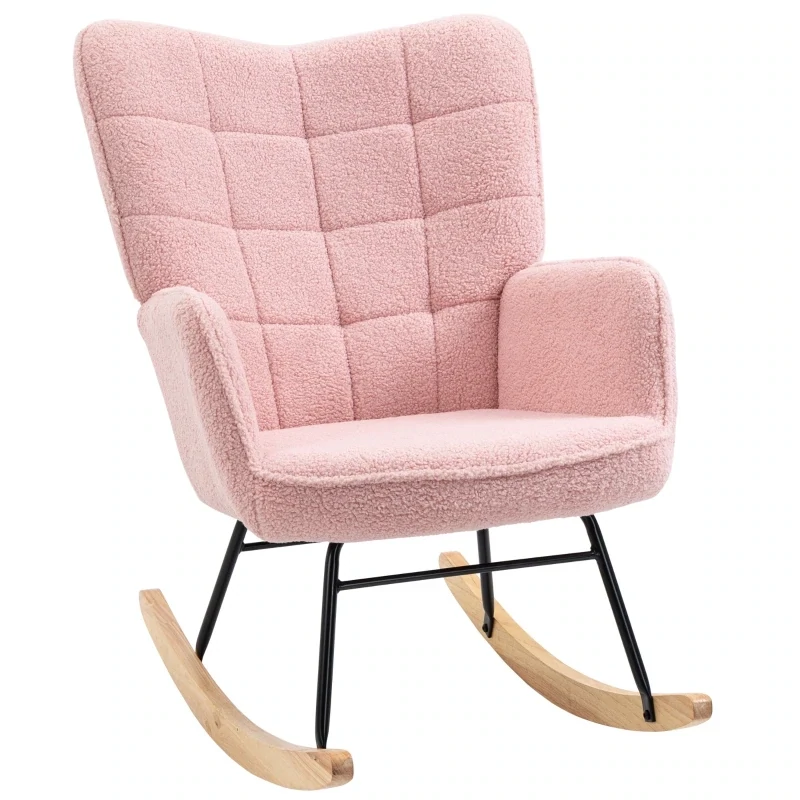 Schaukelstuhl im Retro-Design, Massivholz, Schwingsessel, rosa
