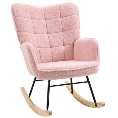 Schaukelstuhl im Retro-Design, Massivholz, Schwingsessel, rosa