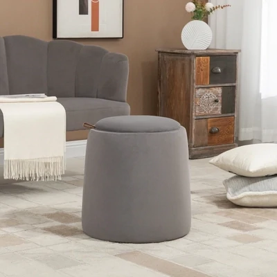 2-in-1 Hocker in Samtoptik inklusive Stauraum und abnehmbaren Deckel , Beige