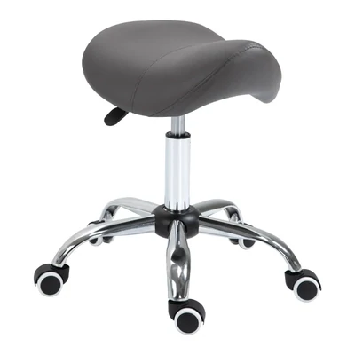 Rollhocker, sattelförmiger Sitz, höhenverstellbar, um 360° drehbar, dunkelgrau Coifferstuhl, Kosmetikstuhl,