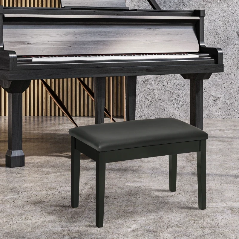 Klavierbank, Pianobank für 1 Person, gepolstert, Holzbeine, Schwarz