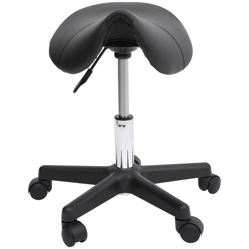 Rollhocker, sattelförmiger Sitz, höhenverstellbar, schwarz Coifferstuhl, Kosmetikstuhl,
