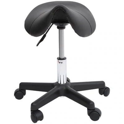 Rollhocker, sattelförmiger Sitz, höhenverstellbar, schwarz Coifferstuhl, Kosmetikstuhl,