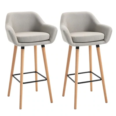 2er-Set Barhocker, inkl. Fussstütze, Massivholz, Beige + Natur