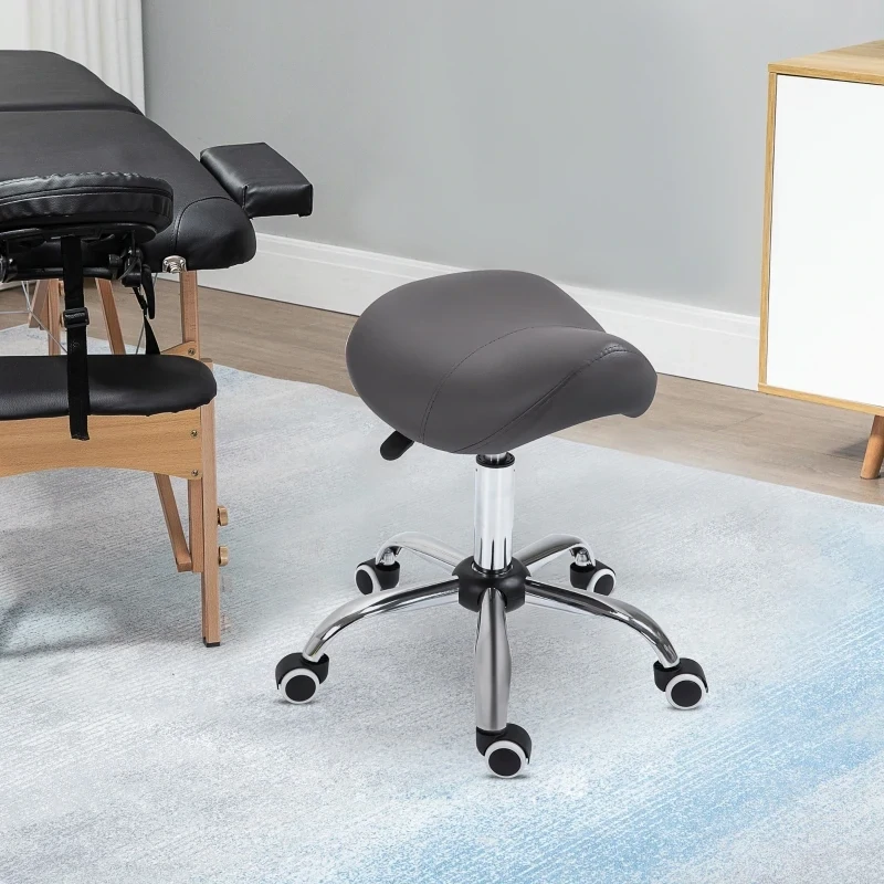 Rollhocker, sattelförmiger Sitz, höhenverstellbar, um 360° drehbar, dunkelgrau Coifferstuhl, Kosmetikstuhl,