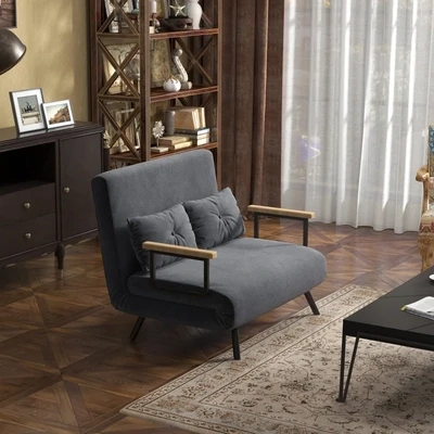Schlafsofa, Schlafcouch, inkl. 2 Kissen, Samtoptik, Natur + Grau