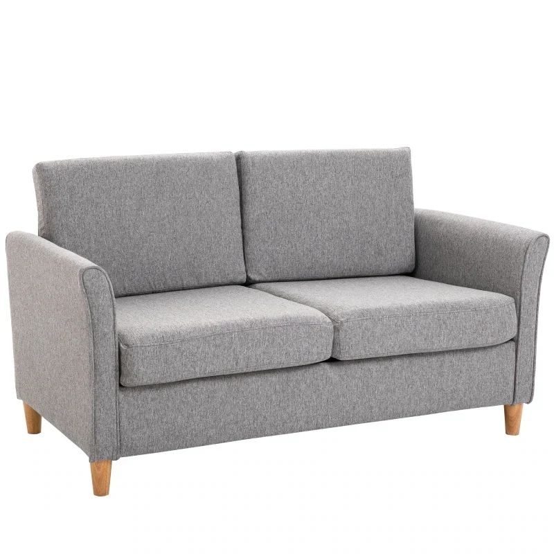 Doppelsofa 2-Sitzer-Sofa mit Kissen, Leinen Hellgrau
