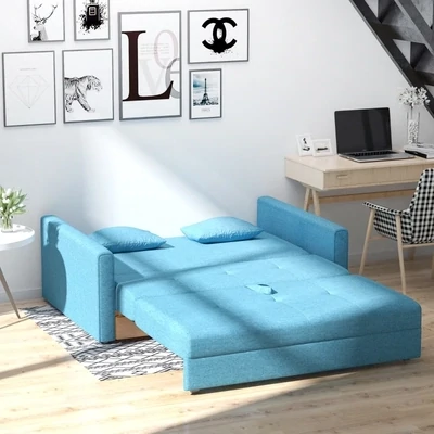Schlafsofa, 2er-Sofa, mit verstecktem Stauraum, Hellblau