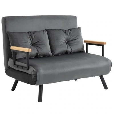 Schlafsofa, Schlafcouch, inkl. 2 Kissen, Samtoptik, Natur + Grau