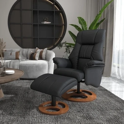 Relaxsessel mit Ottomane, verstellbare Rückenlehne, Schwarz