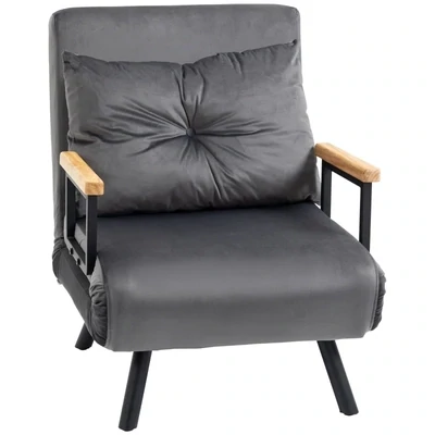 Relaxsessel im Skandidesign, Liegesessel, Gästebett inkl. Kissen mit Knopfhefung, grau