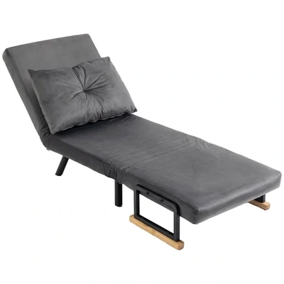 Relaxsessel im Skandidesign, Liegesessel, Gästebett inkl. Kissen mit Knopfhefung, grau