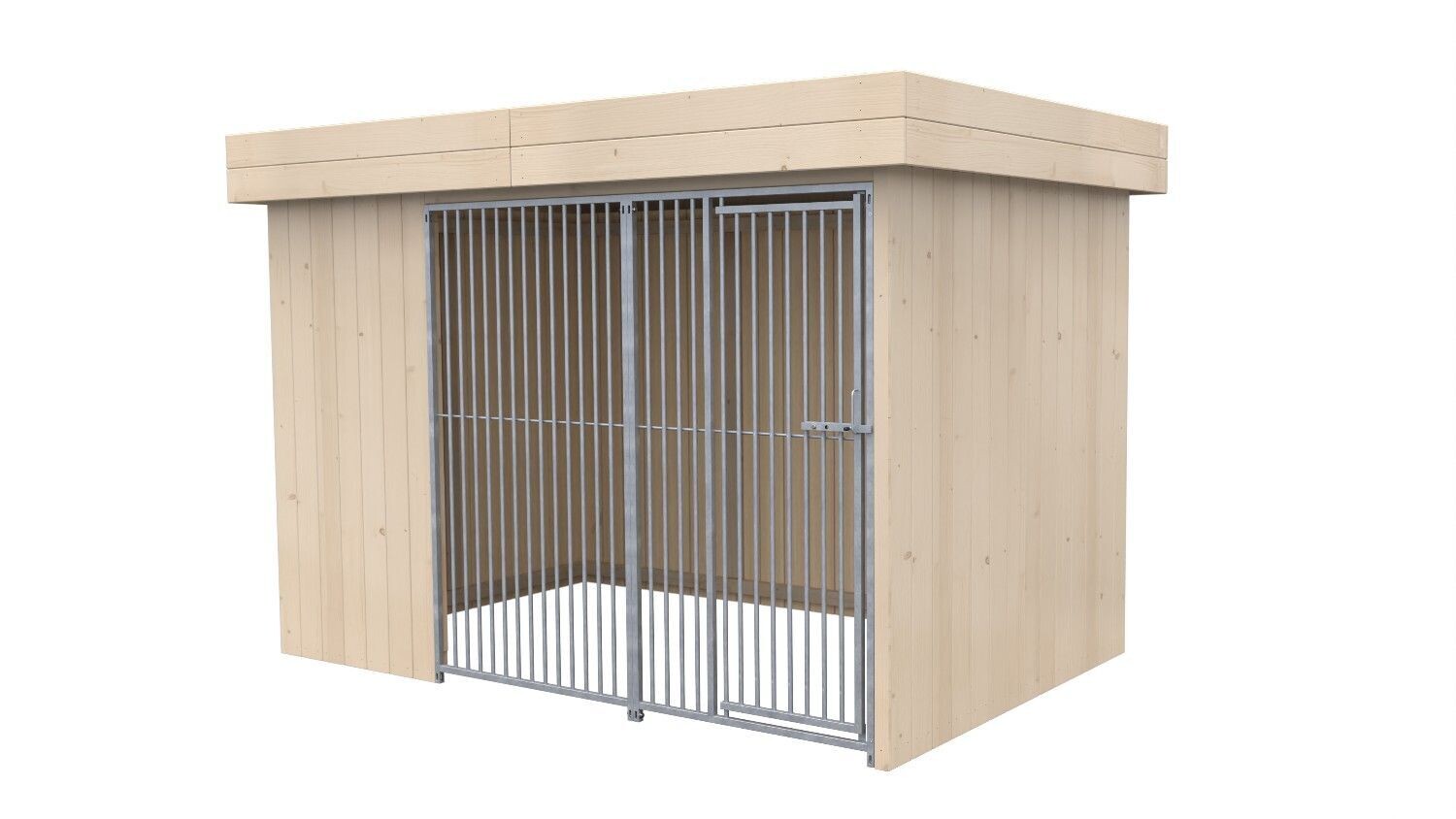 Sauerland Villa Holz-Hundezwinger 2 x 3 m | Flachdach | natur | Rohrstab Abstand 5 cm