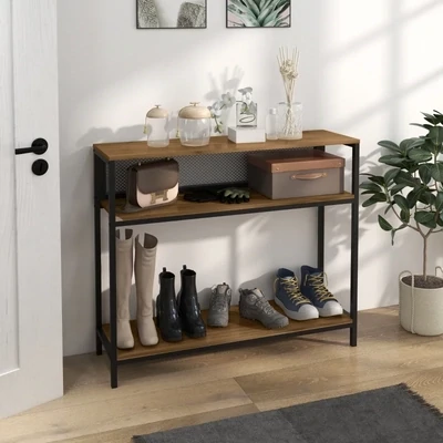 Sideboard im Industrie-Design, Flurkonsole, 2 Regale, Braun + Schwarz
