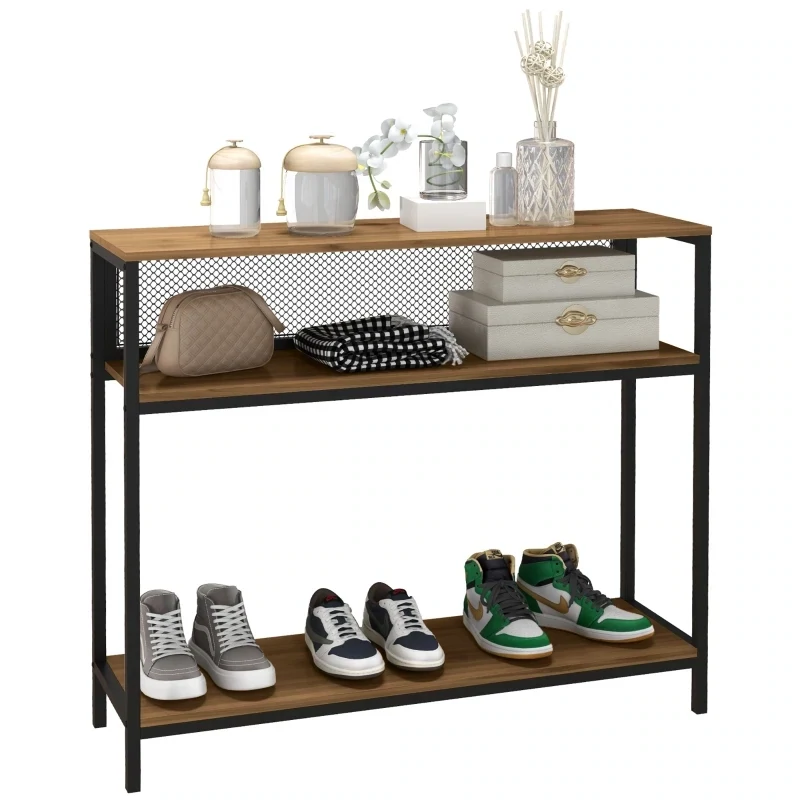 Sideboard im Industrie-Design, Flurkonsole, 2 Regale, Braun + Schwarz